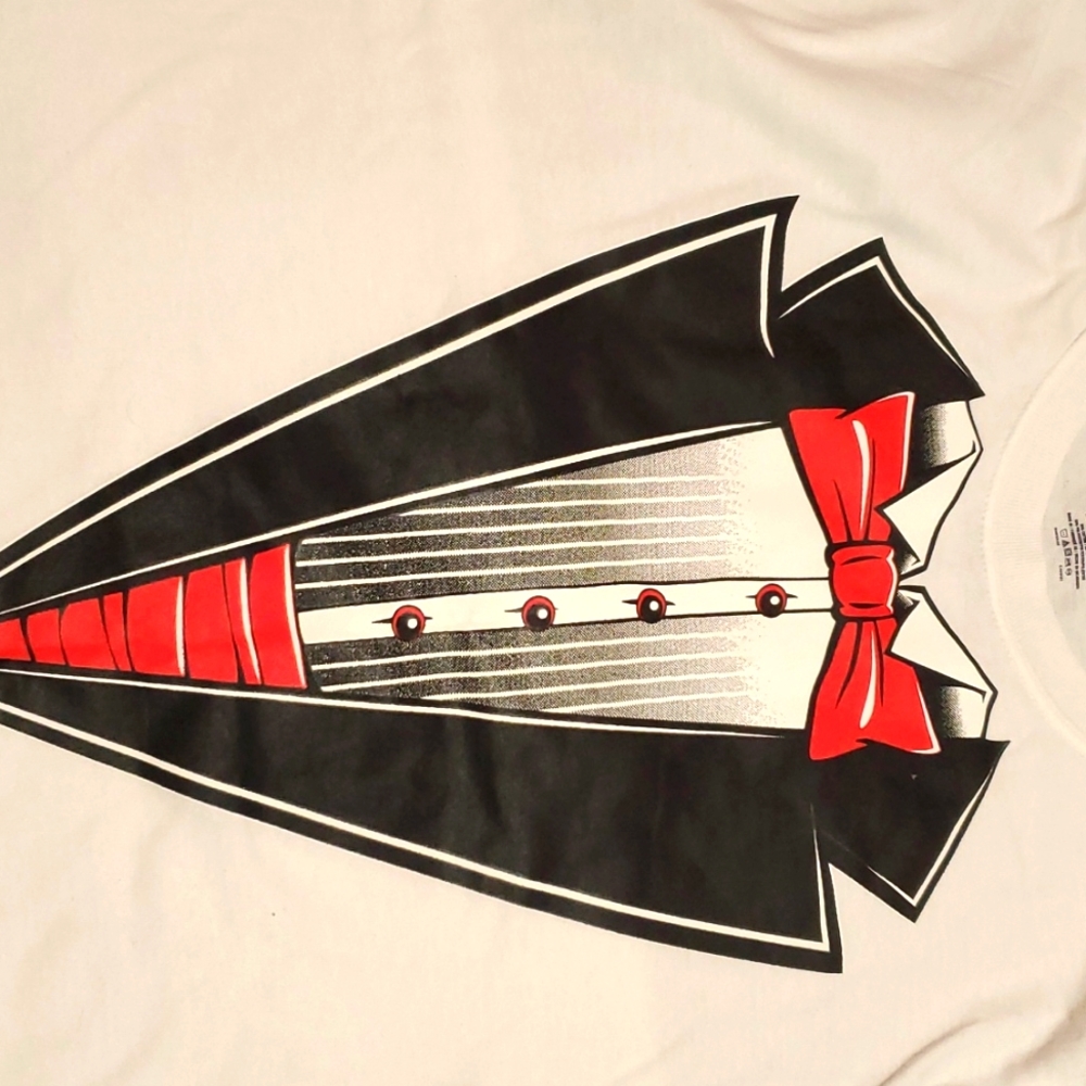 Printed tux white tshirt size XXL